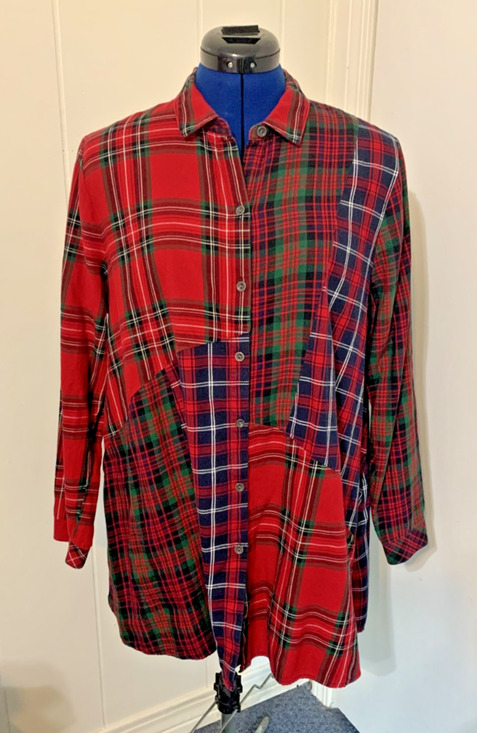 J. Jill Tops - J Jill Red Mixed Buffallo Plaid Swing Button-Up Tunic Size Large Petite LP